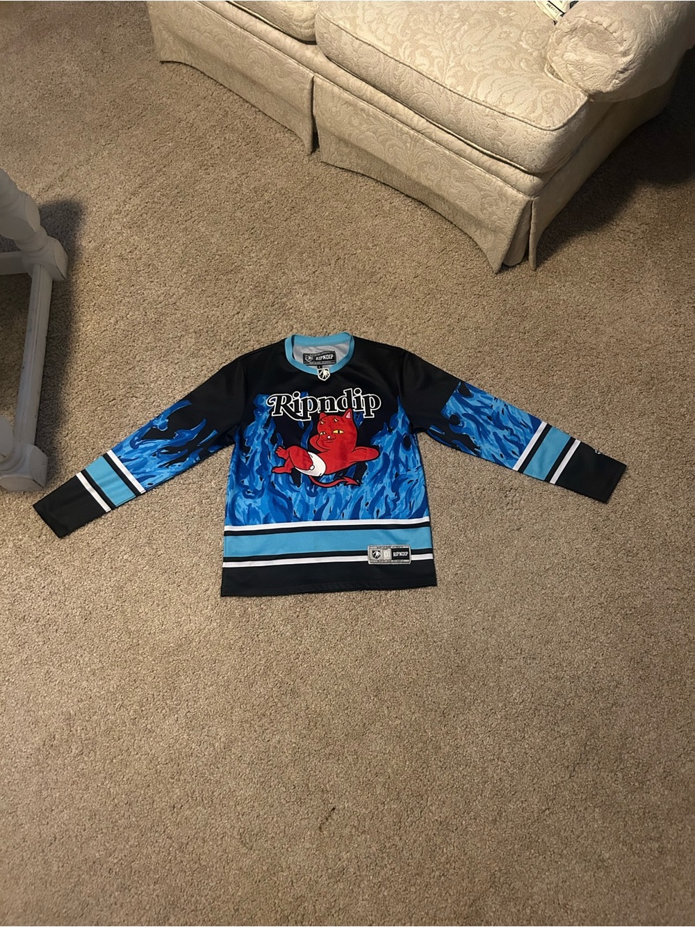 Ripndip Hockey Jersey Mens Small Baby Cat Devil Flamed Design Embroidered Used